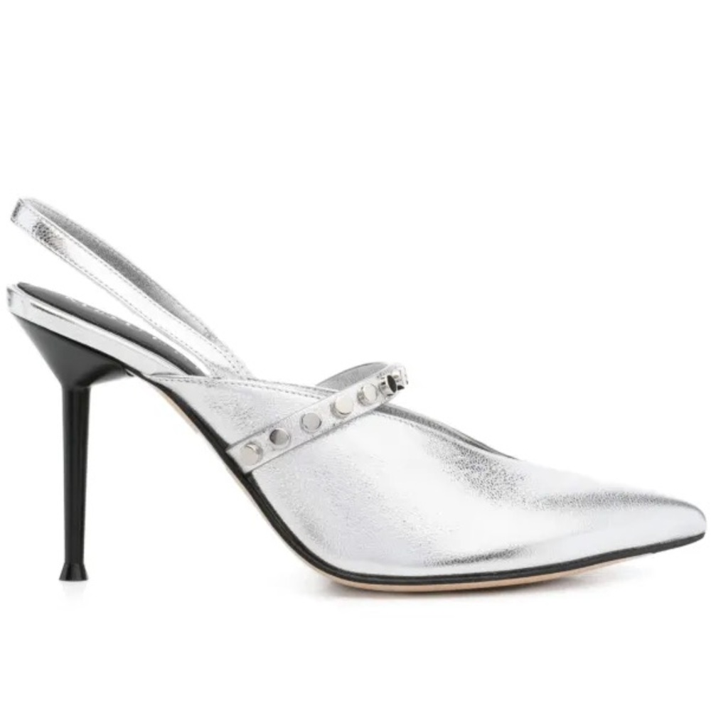 ALEXANDER MCQUEEN Revel Silver Leather Studded Slingback Pumps 90mm 37